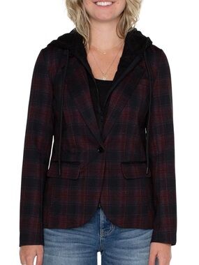 Liverpool Los Angelas Plaid Boyfriend Blazer with Removable Hoodie